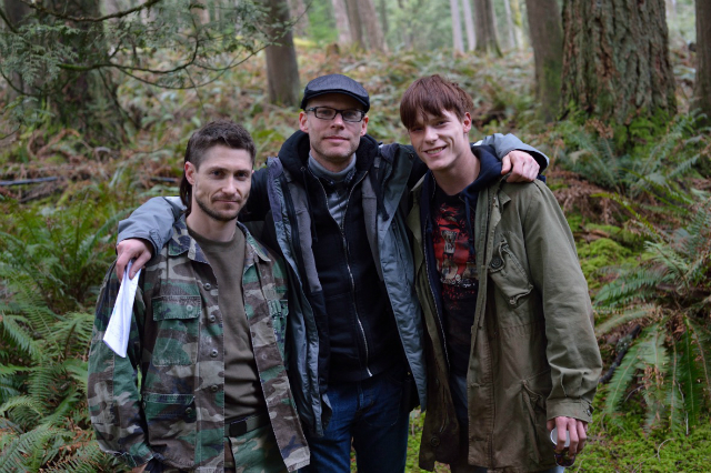 Director Jason Bourque (middle) with cast member Matthew MacCaull (left) & Dakota Daulby (right)